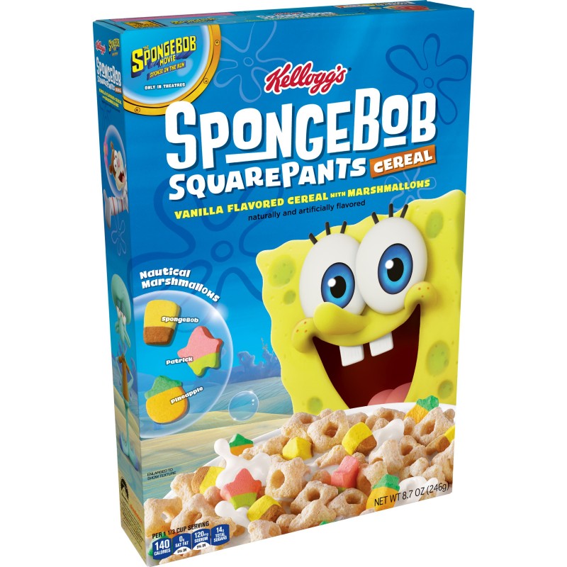 Kellogg's SpongeBob SquarePants, Breakfast Cereal, Vanilla Flavored with Marshmallows, 8.7 Oz x 1 pack