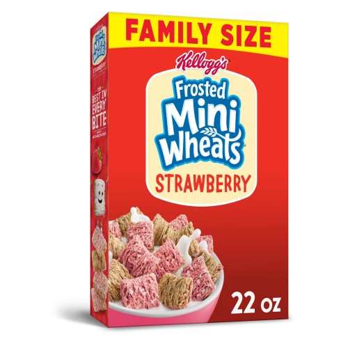 Kellogg's Frosted Mini-Wheats, Breakfast Cereal, Strawberry, Family Pack, 22 Oz x 1 pack