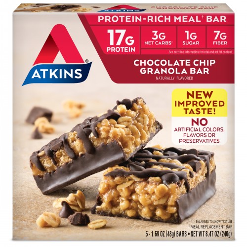 Atkins Protein-Rich Meal Bar, Chocolate Chip Granola, Keto Friendly, 5 Count x 1 pack