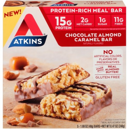 Atkins Protein-Rich Meal Bar, Chocolate Almond Caramel, Keto Friendly, 5 Count x 1 pack
