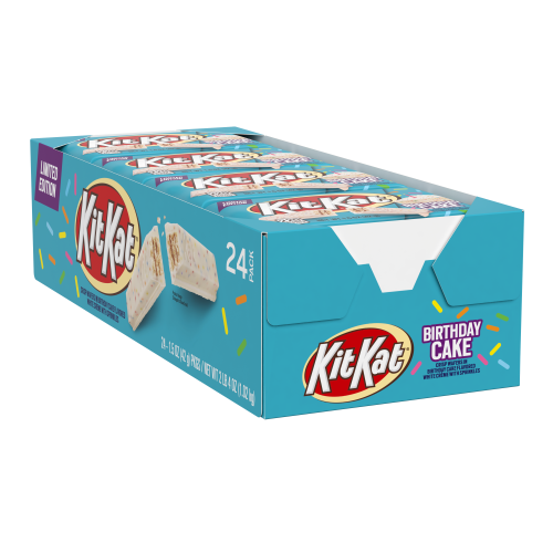 Kit Kat, Limited Edition Crisp Wafers in Birthday Cake Flavored White Crème with Sprinkles Candy Bar Box, 1.5 Oz, x 24 pieces