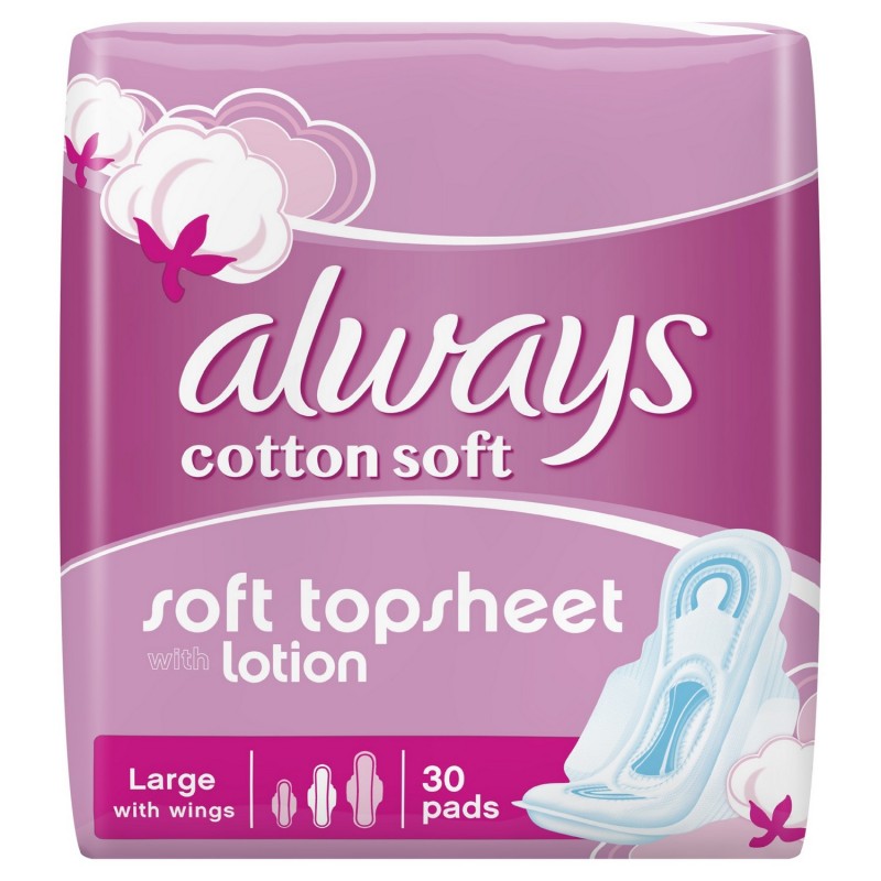 ALWAYS Cotton Soft Sanitary Pads, Large, 30 Count x 1 pack
