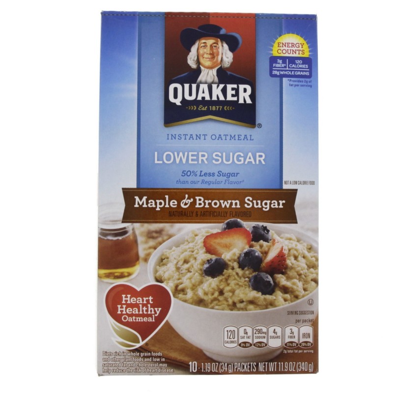 Quaker Instant Oatmeal Lower Suger Maple And Brown Suger 340g x 1pc
