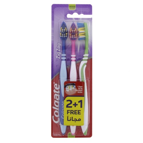 Colgate Toothbresh ZigZag Medium 3pcs Assorted Colour x 1 pack